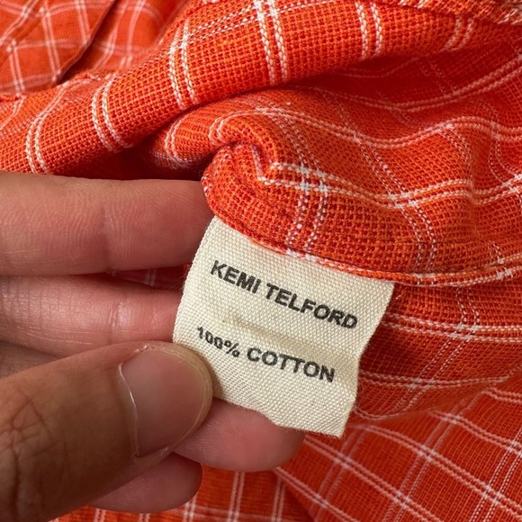 NWOT KEMI TELFORD Knit Orange Plaid Button-Down Shirt - Picture 6 of 9